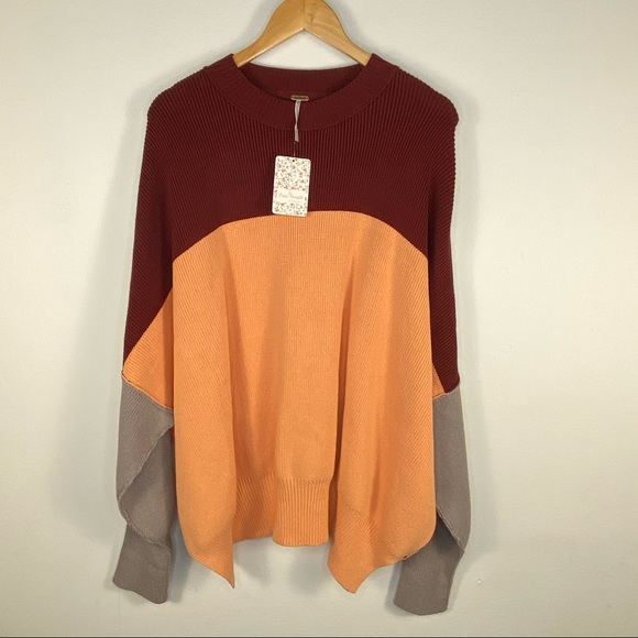 Free People Sweaters - Free People Peach Easy Street Color Block Knit Oversized Sweater